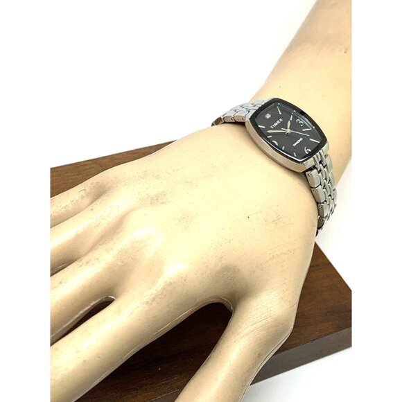 Timex Womens Watch TW2T50000 Quartz Diamond Silver Dial Rectangle Steel 21mm - Picture 4 of 13